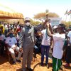 Commissioner Hon. Abdulaziz Farah awards a trophy to the winner of Mandera Peace Marathon held during the International Day of Peace celebrations in Mandera County on 21st September, 2020